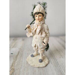 Flocked boy tree statue figurine Xmas decor unique vintage style